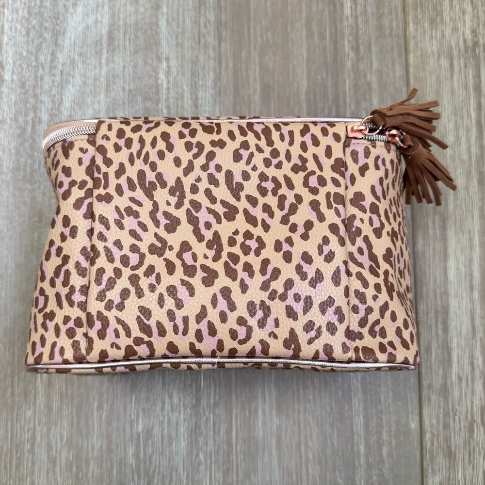 NEW Leopard Animal Print Makeup Cosmetic Bag with Tassels - Picture 8 of 10